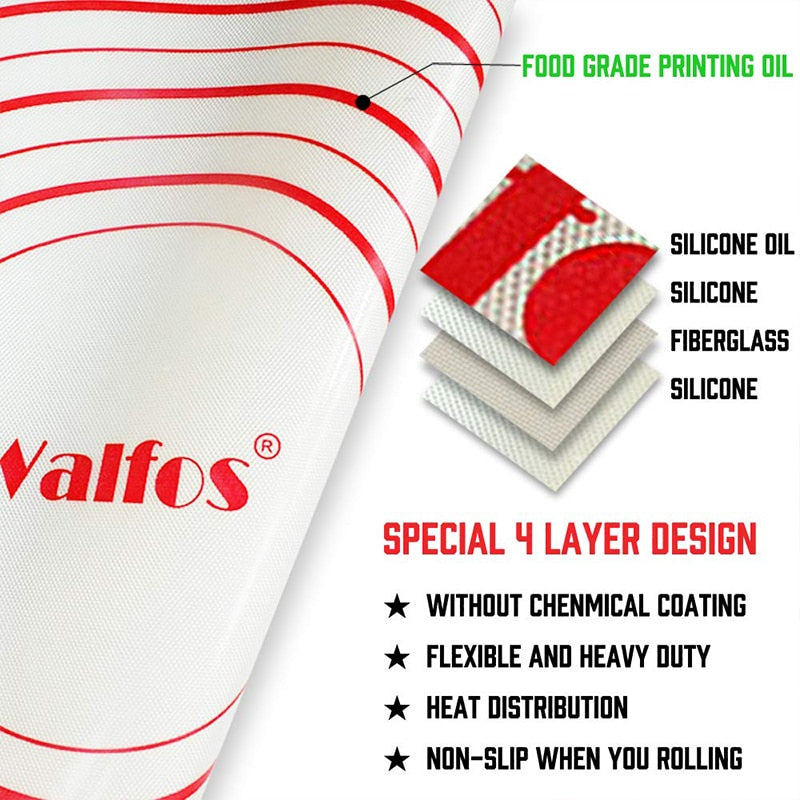 Almohadilla de silicona antiadherente Ex-Large WALFOS para horno, alfombrilla de repostería para hornear, alfombrilla para masa rodante, herramientas de confitería para pasteles y Fondant