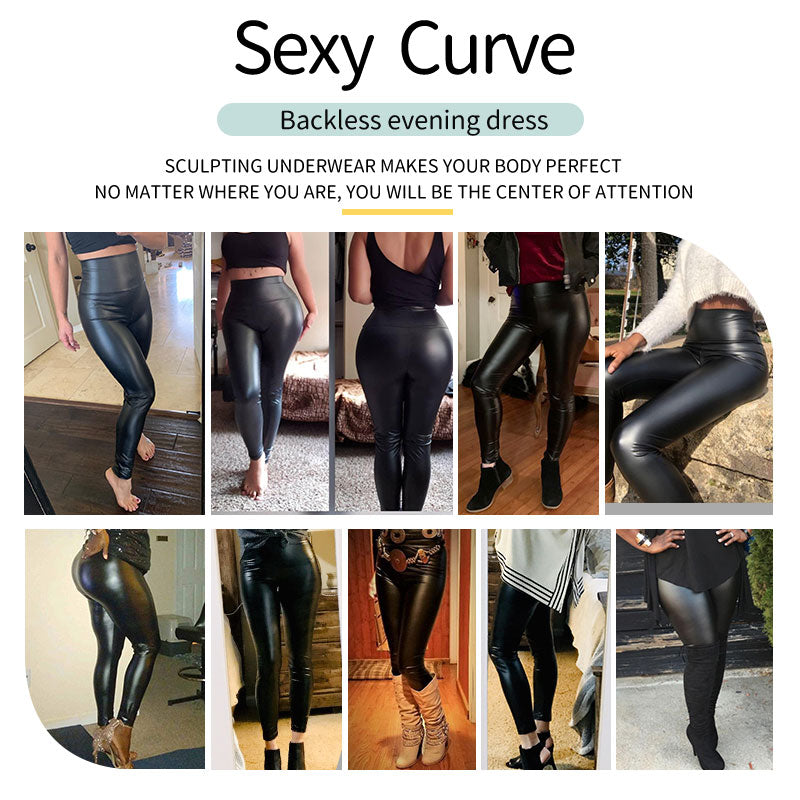 Mallas de piel sintética de cintura alta para mujer, mallas gruesas de PU no transparentes, pantalones ajustados de realce de cadera, bragas de Fitness, levantador de glúteos