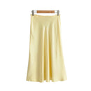 Faldas ajustadas de satén rosa para mujer, falda de tubo ajustada amarilla 2021, ropa suave elegante para fiesta para niñas, Faldas Jupe Femme