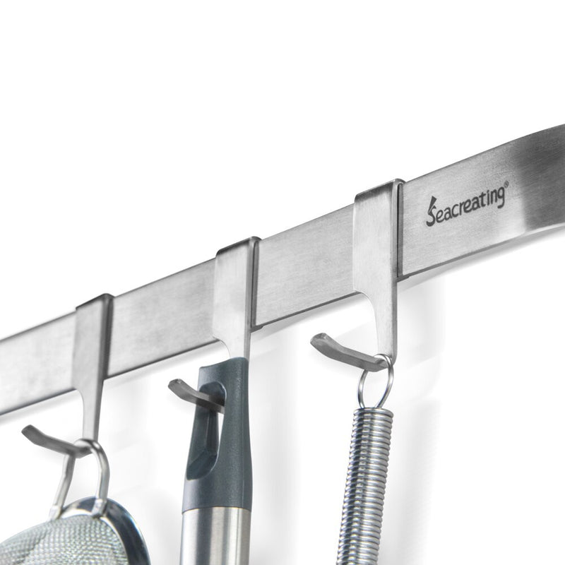 Seacreating 46CM Home Storage Kitchen Rail with 5 Hooks Wall Mounted Wrought Stainless Steel Hanging Utensil Holder Rack