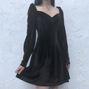 Fitshinling Vintage Gothic Velvet Dress Mujeres Dark A Line Botones Winter Grunge Slim Vestidos Manga larga Black Punk Vestidos Nuevo