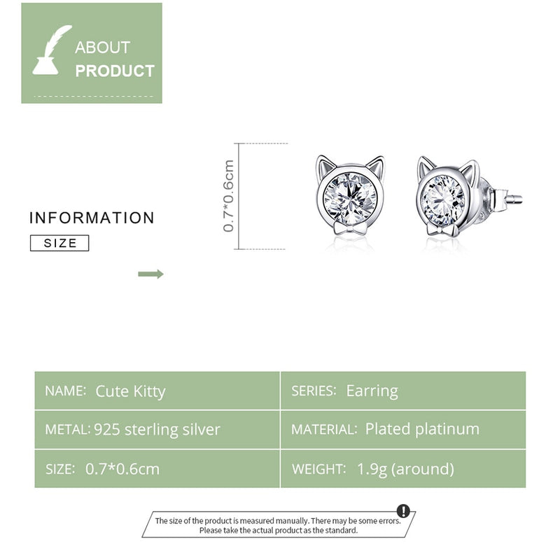 bamoer Cute Cat Stud Earrings for Women 925 Sterling Silver Minimalist Animal Ear Studs Engagement Statement Jewelry SCE899