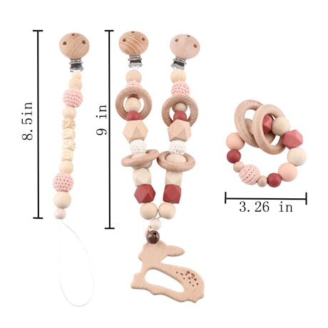 Baby Toys Silicone Beads Teethers Wooden Rings Handmade Bracelet Pacifier Chain Clips Teething Pram Stroller Bell Baby Products