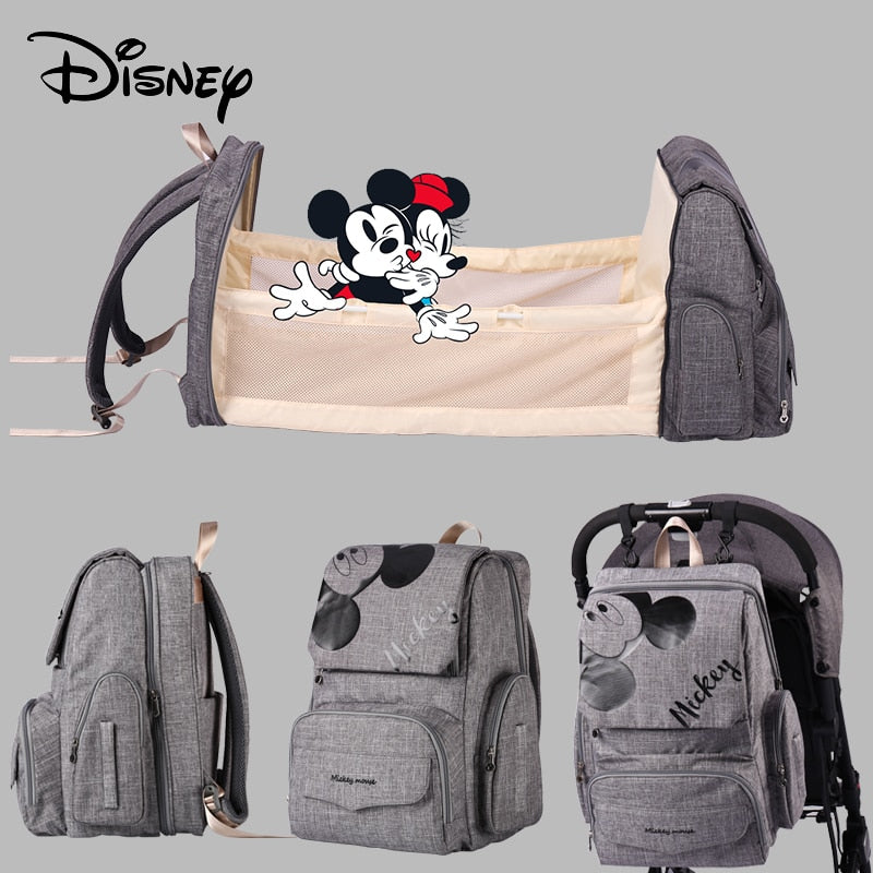 Bolsa de pañales de mamá de Disney, bolsa de lactancia para el cuidado del bebé, mochila de viaje, bolsas de diseño de Mickey, bolso de mano gris y negro