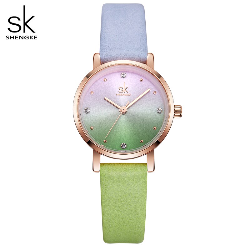 Relojes de cuero de Color creativo Shengke, reloj de cuarzo para mujer, reloj femenino SK, reloj de pulsera para mujer, reloj para mujer