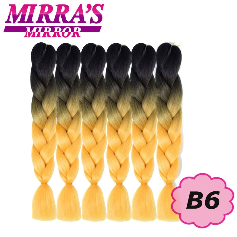 24inch Jumbo Braids Synthetic Hair For Box Braid Ombre Braiding Hair Extensions Three Tone Black Brown Blue Pink Mirra’s Mirror