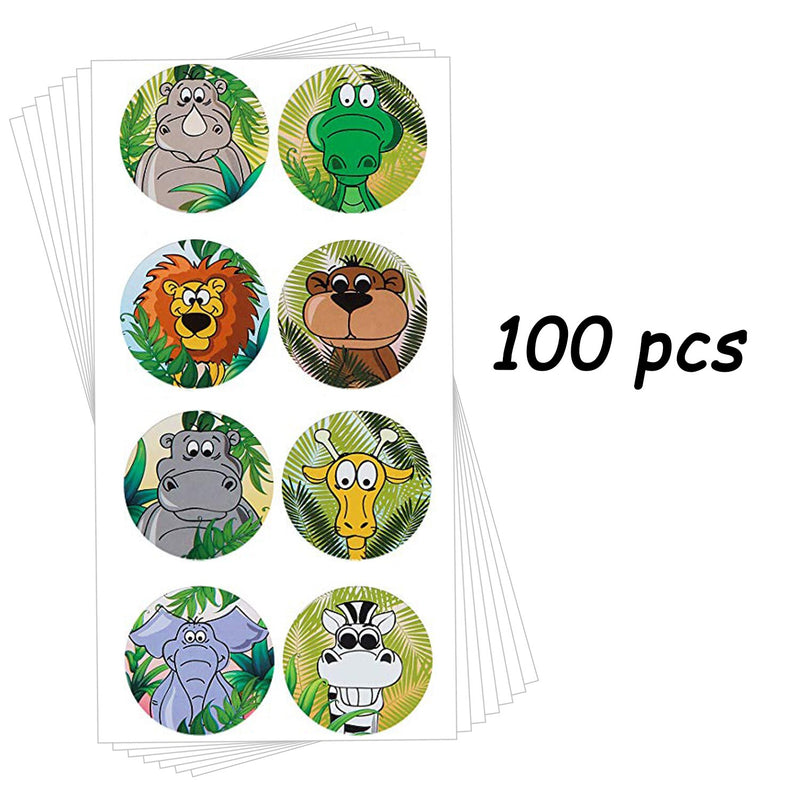 100-500 Uds. Pegatinas de dibujos animados de animales del zoológico para niños, pegatinas de juguetes clásicos, pegatinas de recompensa para profesores de escuela, 8 diseños con patrón de León