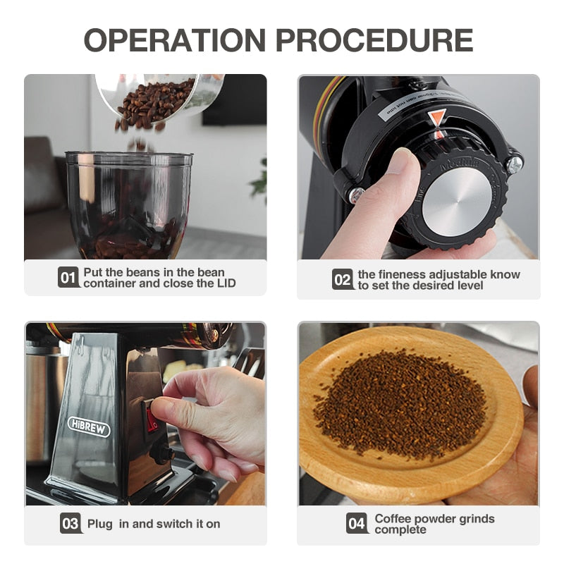 Molinillo eléctrico de granos de café HiBREW de 8 ajustes para Espresso o café de goteo americano, carcasa de fundición a presión plana duradera G1