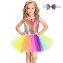 Vestido tutú de lentejuelas arcoíris para niños, vestido de tul sin mangas con espalda descubierta a la moda, ropa para niñas, vestido de fiesta colorido para niñas 2-8