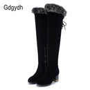 Gdgydh Naturpelz Winterstiefel Frauen Kniehohe Lange Stiefel Quadratische Ferse Winterschuhe Frau Wasserdichte Gummisohle Plus Größe 46