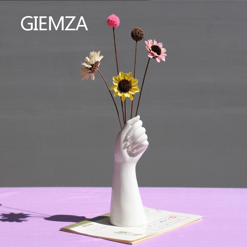 GIEMZA Hands Ceramic White Vase Decor Blender No Plant Flower 1pc Hydroponics Cemetery Stand Einzigartige Vasen Bürotisch
