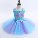 Kids Girls Mermaid Princess Dress Sleeveless Mesh Tutu 3D Flower Hair Hoop Set Children Halloween Theme Party Cosplay Costume