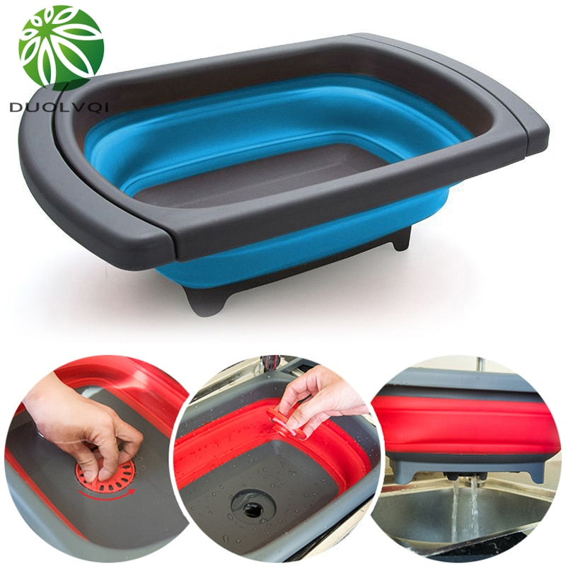 Colador plegable para frutas y verduras, colador de cocina plegable ecológico, cestas de drenaje plegables con asas retráctiles