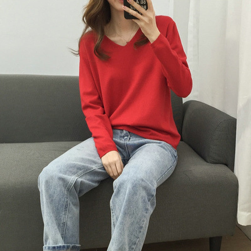 Woman Sweaters V-Neck knit Bottoming Loose Shirt Spring New Oversize Women's Tops Pullover Big Sweater Autumn Korean кардиган