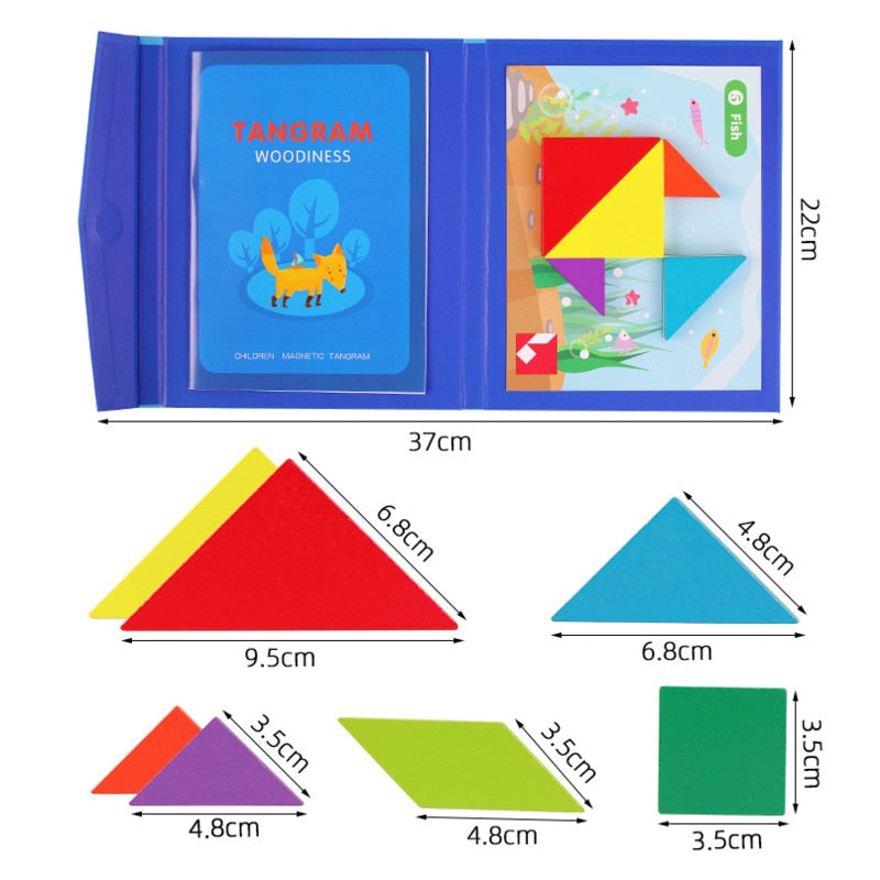 Magnetic Tangram Puzzle Book Educational Toys For Children Portable Baby Toys Kid Montessori Learning Intelligence Jigsaw Wooden