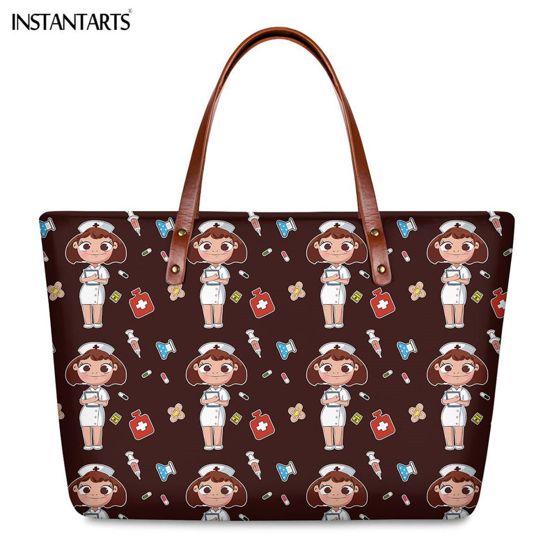 Bolsos de trabajo informales con estampado de enfermera de dibujos animados instantáneos para mujer, bolso de mano de gran capacidad, bolso de hombro de viaje a la moda paramédico de Hospital