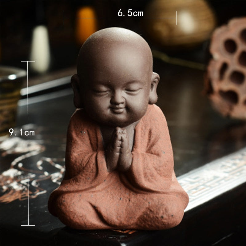 VILEAD Keramik-Buddha-Statuen, moderne Mini-Mönch-Skulptur, Tee-Set, Statuette, Miniaturfiguren für Heimdekoration, Zubehör