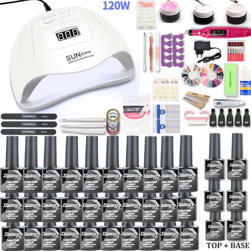 Manicure Set With UV Led Nail Lamp 120W/54W Nail Set 30/20 Colors Gel Nail Polish Kit Sets Tools Set With Nail Drill Machine