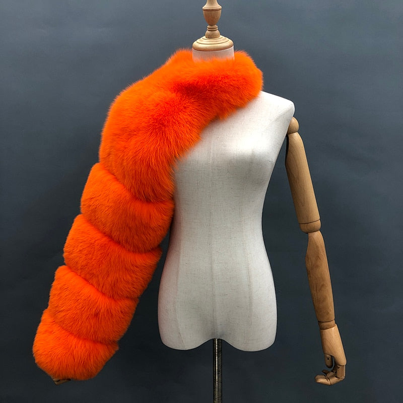 Fur Sleeve Women Fashion Luxury Real Fox Fur Coat Single Sleeve New Arrival