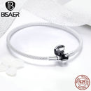 BISAER 925 plata esterlina Pulseira copo de nieve brazaletes 925 corazón serpiente cadena broche mujer plata pulsera para mujer joyería