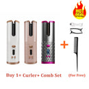 Cordless Auto Rotating Ceramic Hair Curler USB Rechargeable Curling Iron LCD Display Temperature Adjustable Curling Wave Styler