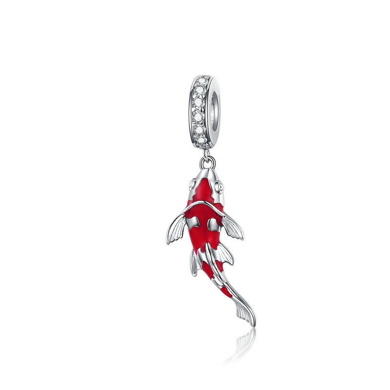 WOSTU Lucky Carp Dangle Charm 925 Sterling Silver Esmalte rojo CZ Beads Fit Original Pulsera Colgante Plata 925 Jewelry CTC085