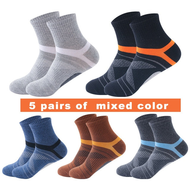 10 Uds = 5 pares de calcetines de algodón de alta calidad para hombre, calcetines deportivos transpirables informales para correr en invierno, calcetines deportivos a rayas EUR38-48