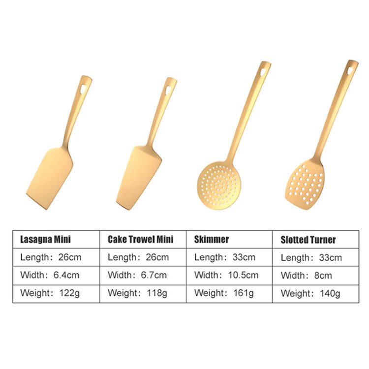 4/12pcs Stainless Steel Kitchen Utensils Gold Cooking Tool Long Serving Sets Scoop Spoon Fork Turner Ladle Cake Shovel