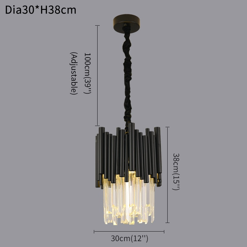 Modern black chandelier lighting for dining room Dia30cm hanging crystal lamp luxury kitchen island led cristal light fixture