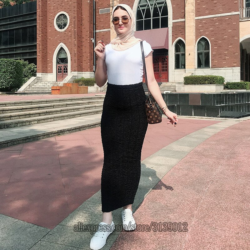 Korean Fashion Faldas Mujer Moda Muslim Knitted High Waist Maxi Pencil Long Skirt Jupe Longue Crayon Femme Skirts Women Clothing