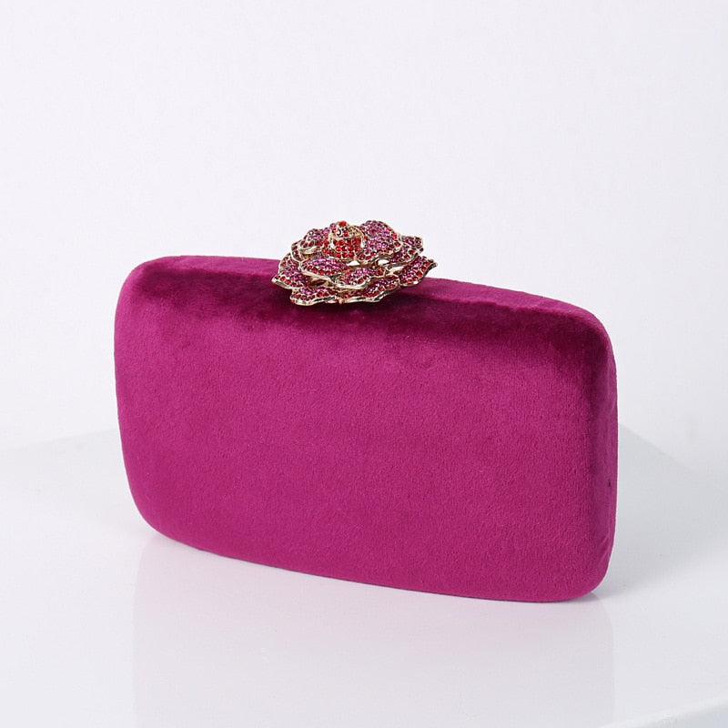 Bolso de mano de terciopelo para mujer, bolso de diseñador de lujo, bolso de mano con cerradura de flor de diamante, bolso de noche elegante, bolso de mano de boda ZD1905