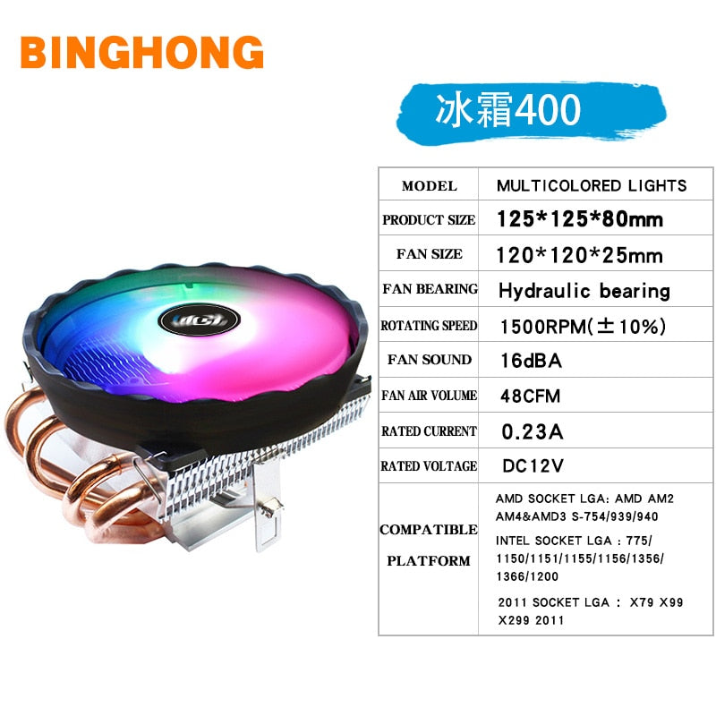 BINGHONG AM4CPU Cooler Radiator 4 Pure Copper Tube 12cm Cpu Heatsink Fan For 775 1150 1155 1356 1700 AMD AM3 Cooling Fan X79 X99