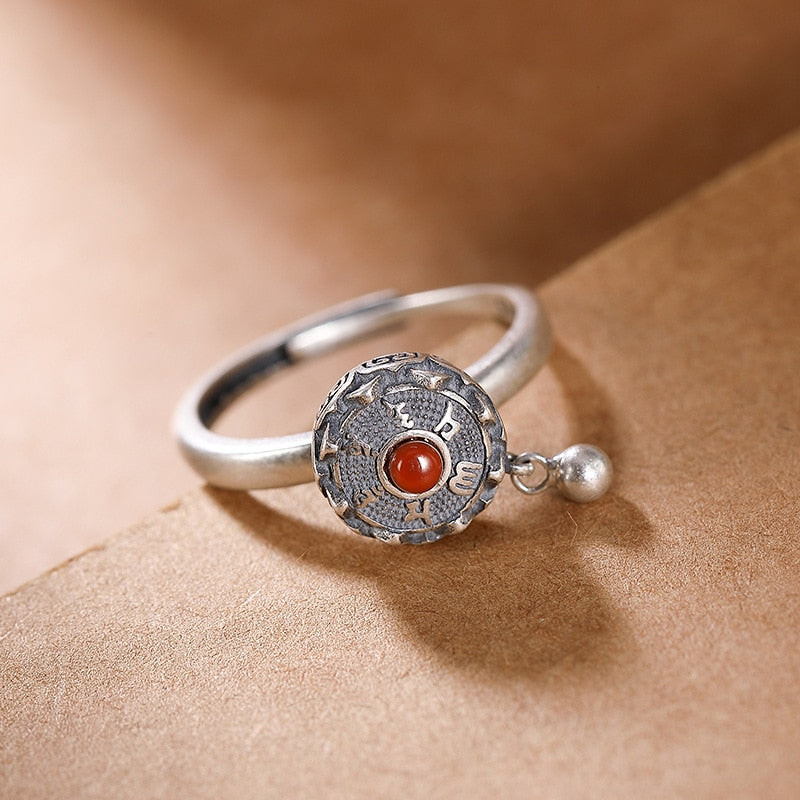 BALMORA 100% Real 925 Sterling Silver Buddhist Rings For Women Lady Rotating Ring Tibetan Prayer Mantra Ring Good Luck Ring Gift