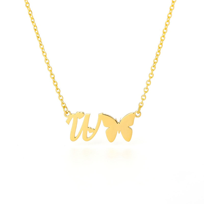 Schmetterling Initial Halskette Für Frauen Edelstahl Goldkette AZ Buchstabe Halskette Anhänger Bijoux Femme 2020 Boho Schmuck Geschenk