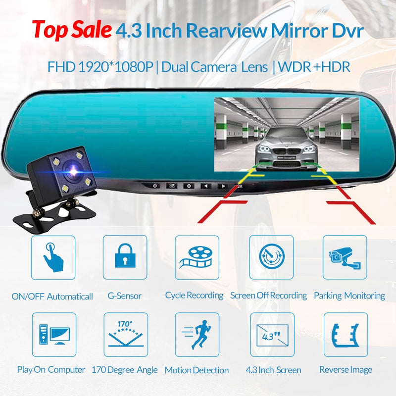 4.3 Inch Rearview Mirror Car Dvr Camera Hd 1080P Car Mirror Video Recorder with Rear View Camera Car Screen Mirror Dash Camera
