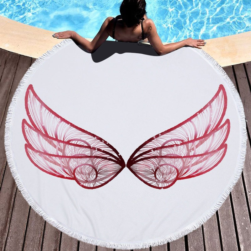 Summer Microfiber Round Beach Towel Circle Fairy Cupid Wings Print Shower Bath Towels Yoga Mat Blanket toalla de playa redonda