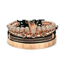 4pcs/set Gold Hip Hop Hand Made Bead Bracelet Men Copper Pave CZ Zircon Crown Roman Numeral Bracelets &amp; Bangles Luxury Jewelry