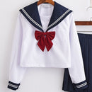 Cute Sailor suit Long sleeve JK School uniform sets for girls White shirt and dark blue pleated skirt suits Student Cosplay