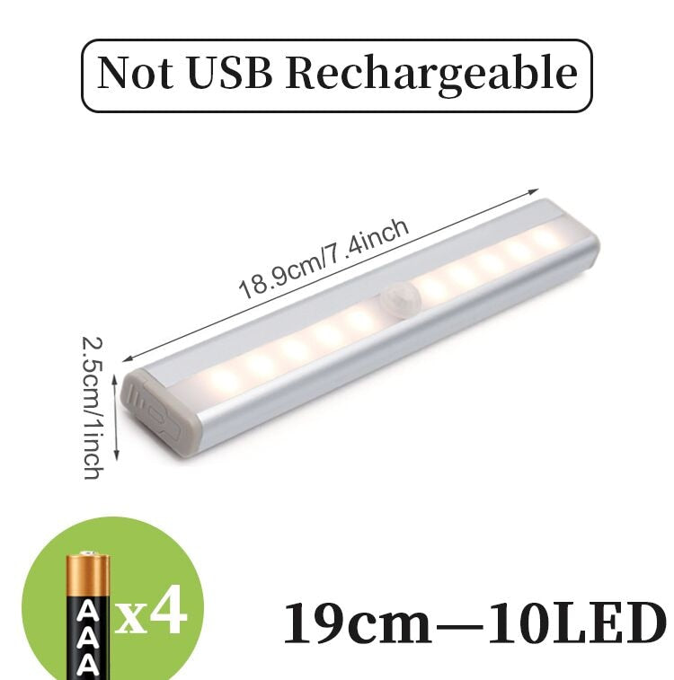 Luz con Sensor de movimiento USB/batería, luz para debajo del armario, para dormitorio, armario, cocina, armario, lámpara de luz Led para decoración del hogar