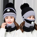 3 unids/set sombreros de invierno para mujeres con máscara de respiración 2 en 1 sombrero de punto niña pompones sombrero cálido añadir piel forrada sombrero de invierno protector