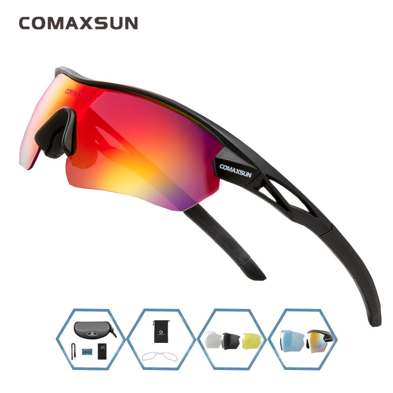 Comaxsun gafas de ciclismo polarizadas profesionales MTB gafas de bicicleta de carretera deportes al aire libre gafas de sol de bicicleta UV 400 con 5 lentes TR90