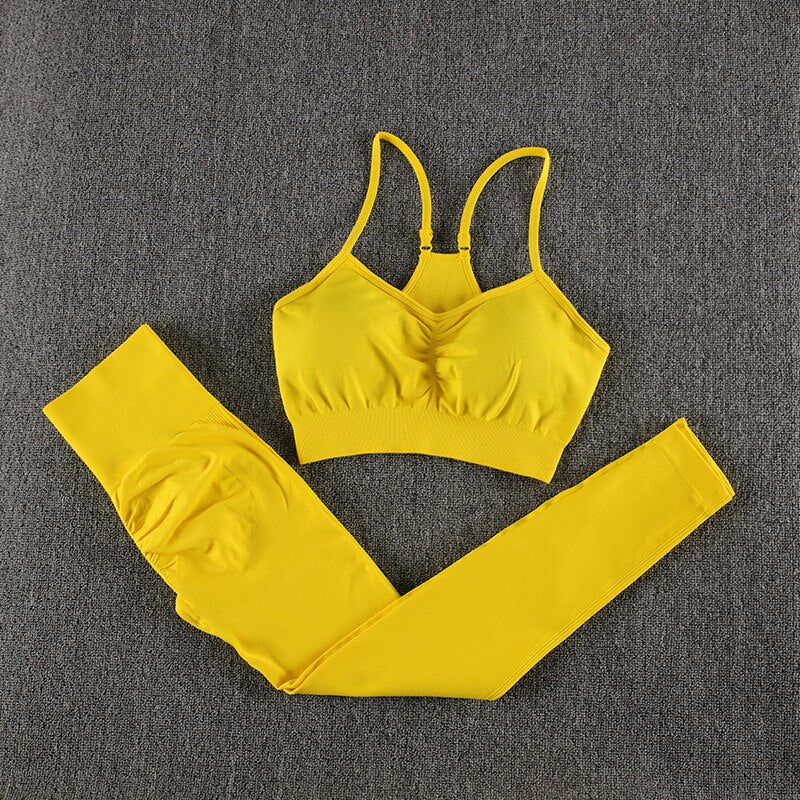 Conjunto de gimnasio sin costuras NORMOV, conjunto de Yoga y Fitness para mujer, trajes deportivos, mallas de cintura alta + sujetador de realce, conjunto de 2 piezas, ropa deportiva