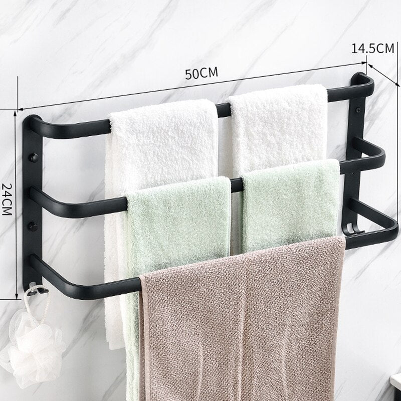 Montado en la pared Toallero Toallero Percha Espacio Aluminio Negro Toallero Bar Riel Negro mate Toallero Accesorios de baño