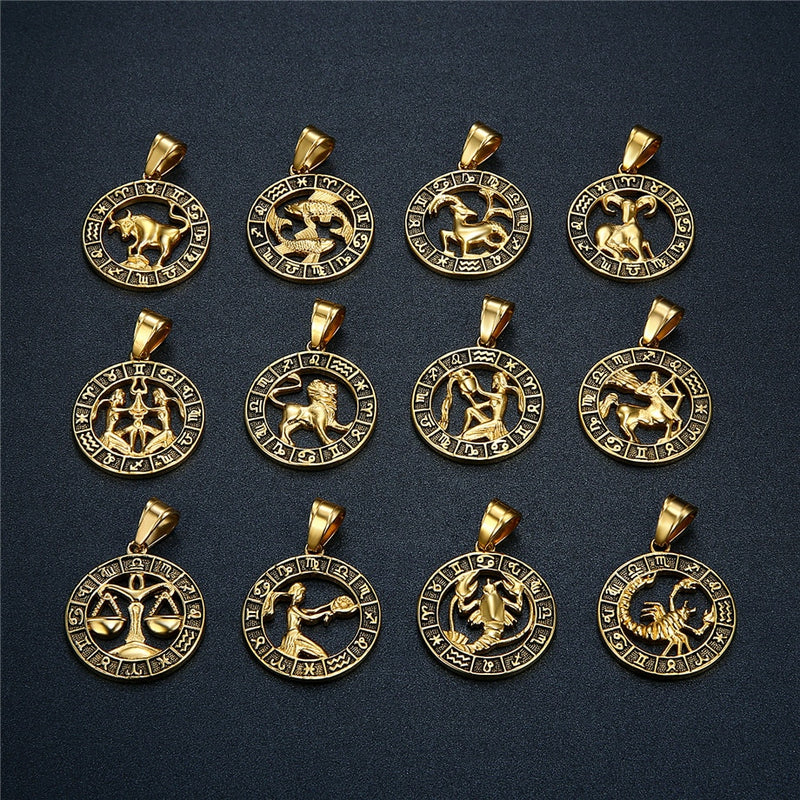 12 collares con colgante del horóscopo del signo del zodiaco para hombres y mujeres oro Aries Leo 12 constelaciones Dropshipping collar joyería