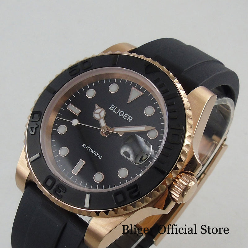 BLIGER Japan 24 Jewels NH35 PT5000 Rose Gold Case Automatic Men&