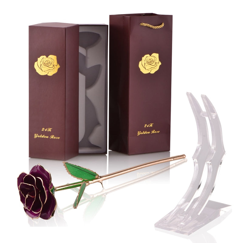 Geschenke für Frauen 24 Karat Gold getauchte Rose mit Ständer Ewige Blumen für immer Liebe in Box Freundin Hochzeit Weihnachtsgeschenke für Sie