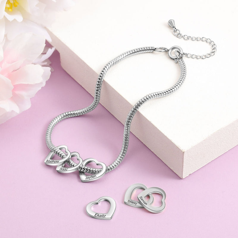 Personalized Stainless Steel Heart Beads Chain Bracelets for Women Custom Engraved Family Name Anklets Wedding Gifts