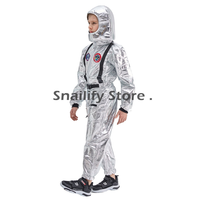 SNAILIFY Silver Spaceman Jumpsuit Boys Astronaut Costume For Kids Halloween Cosplay Children Pilot Carnival Party Fancy Dress
