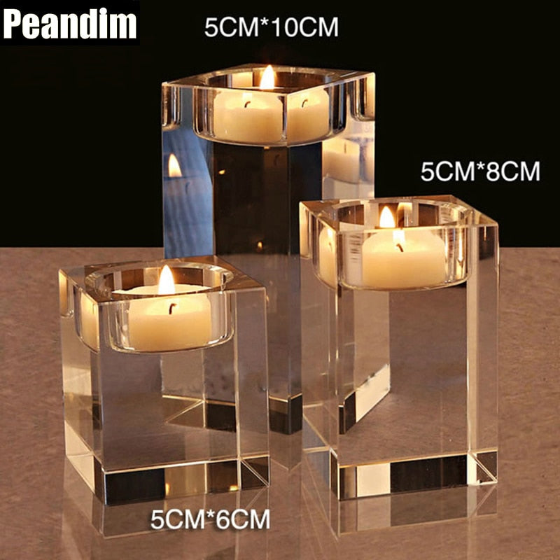 PEANDIM Hochzeit Mittelstücke Dekorationen Idee K9 Kristall Kerzenhalter Set mit 3 Teelichthalter Kerzenstränge 6cm 8cm 10cm