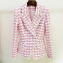 HIGH STREET Newest 2022 Fall Winter Designer Jacket Women's Lion Buttons Tassel Fringed Houndstooth Blends Tweed Blazer